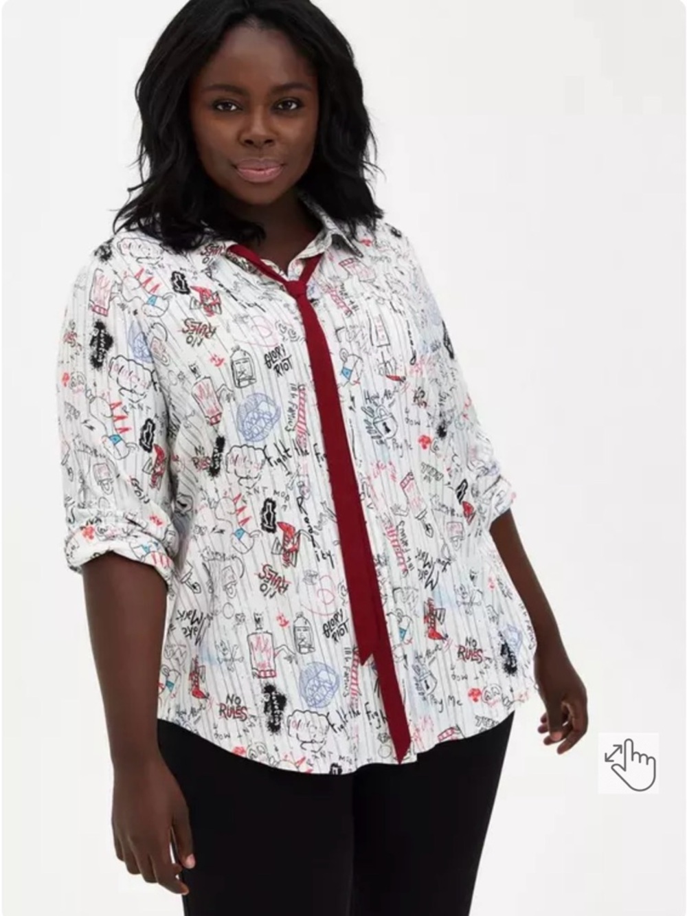 Disney Cruella Doodle Button Down Necktie Blouse